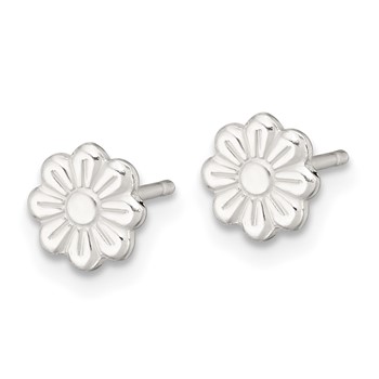 Sterling Silver Polished and Grooved Flower Childrens Post Earrings — alternate view