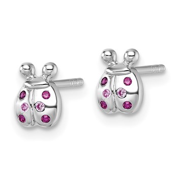 Sterling Silver Rhodium-plated Polished Pink And Red CZ Lady Bug Post Earrings — alternate view