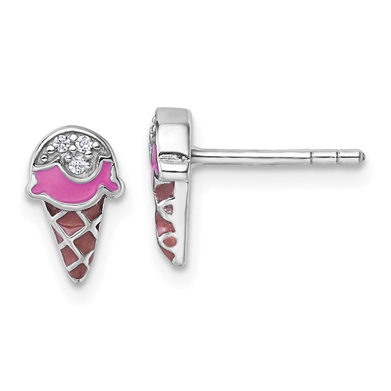 Sterling Silver Madi K Enameled Children's Ice Cream Earrings