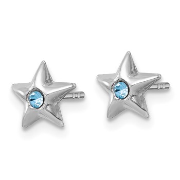 Sterling Silver Madi K Rhodium-plated Polished Blue Crystal Center Star Childrens Post Earrings — alternate view