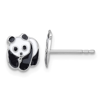 Sterling Silver Madi K Rhodium-plated Enameled Black And White Panda Childrens Post Earrings