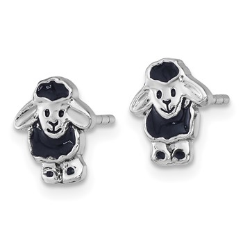 Sterling Silver Rhodium-plated Polished with Black Enamel Sheep Post Earrings — alternate view