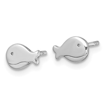 Sterling Silver Rhodium-plated Polished Whale Post Earrings — alternate view