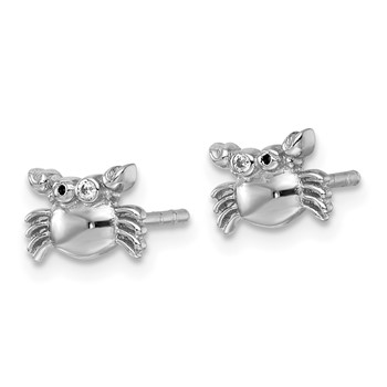 Sterling Silver Rhodium-plated Polished Black Enamel and White CZ Crab Childrens Post Earrings — alternate view