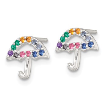Sterling Silver Polished Multi-color Nano Crystals Umbrella Childrens Post Earrings — alternate view