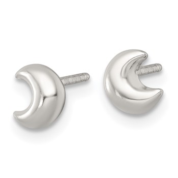 Sterling Silver Polished Puffed Moon Childrens Post Earrings — alternate view
