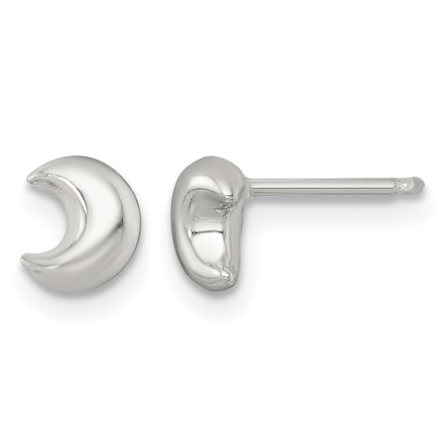 Sterling Silver Polished 3D Moon Post Earrings
