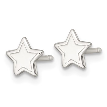 Sterling Silver Polished and Grooved Star Childrens Post Earrings — alternate view