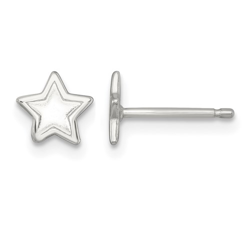 Sterling Silver Polished and Grooved Star Post Earrings