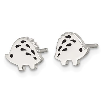 Sterling Silver Polished Black Enameled Porcupine Childrens Post Earrings — alternate view
