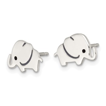 Sterling Silver Polished Black Enameled Elephant Childrens Post Earrings — alternate view