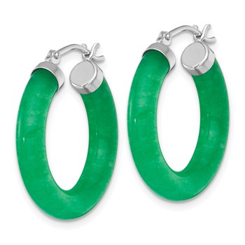 Sterling Silver Rhodium-plated Polished 4.3mm Dyed Jade Quartz Round Hoop Earrings — alternate view