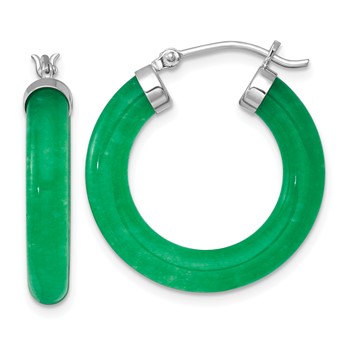 Sterling Silver Rhodium-plated Polished 4.3mm Dyed Jade Quartz Round Hoop Earrings
