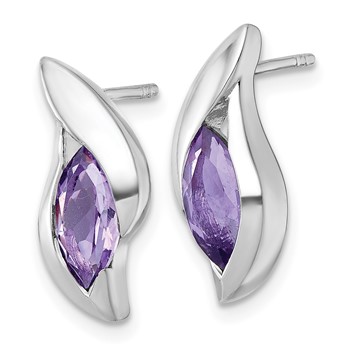 Sterling Silver Rhodium-plated Polished Marquise Amethyst Drop Post Earrings — alternate view