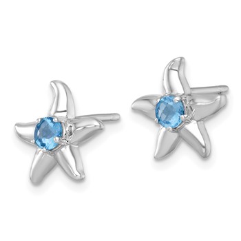 Sterling Silver Rhodium-plated Polished Round Light Swiss Blue Topaz Starfish Post Earrings — alternate view