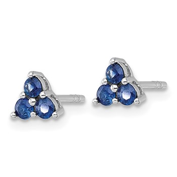 Sterling Silver Rhodium-plated Polished Three Round Sapphires Post Earrings — alternate view