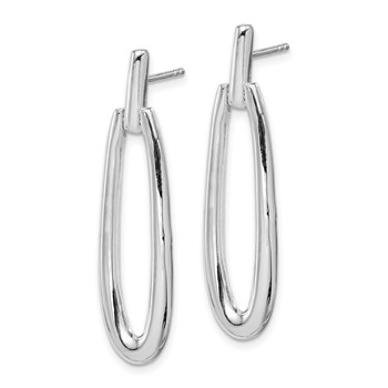 Sterling Silver Rhodium-plated Fancy Elongated Oval Post Dangle Earrings — alternate view