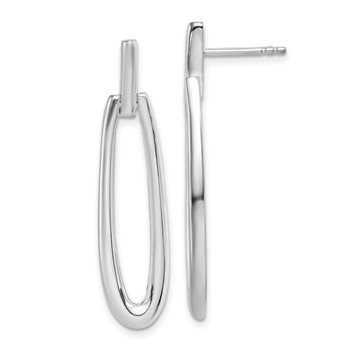 Sterling Silver Rhodium-plated Fancy Elongated Oval Post Dangle Earrings