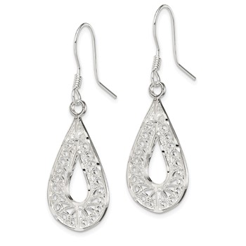 Sterling Silver Polished Textured D/C Filigree Teardrop Dangle Earrings — alternate view