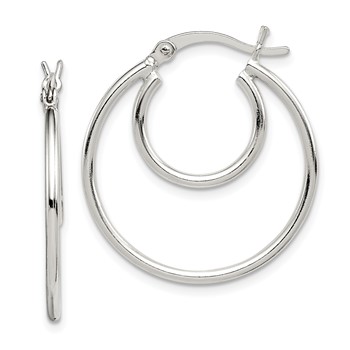 Sterling Silver Polished 2mm Double Hoop Earrings