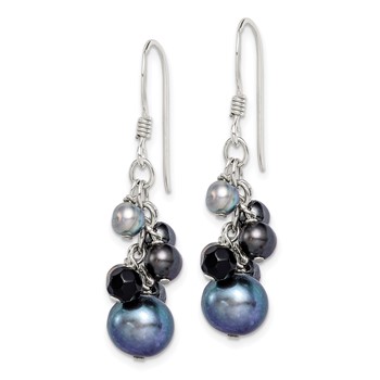 Sterling Silver Polished Black & Grey Freshwater Cultured Pearls and Onyx Dangle Earrings — alternate view