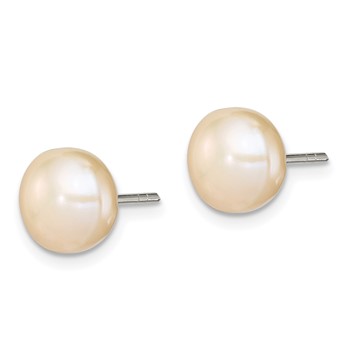 Sterling Silver Polished Peach 9-10mm Freshwater Cultured Pearl Button Post Earrings — alternate view