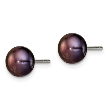 Sterling Silver Polished 5-6mm Black Freshwater Cultured Pearl Button Post Earrings — alternate view
