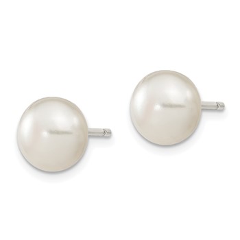 Sterling Silver White FW Cultured Pearl 9-10mm Button Earrings — alternate view
