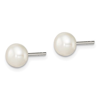 Sterling Silver White FW Cultured Pearl 6-7mm Button Earrings — alternate view