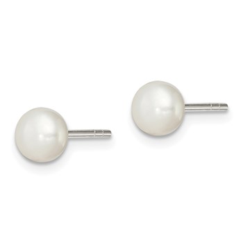 Sterling Silver White FW Cultured Pearl 5-6mm Button Earrings — alternate view