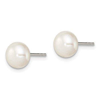 Sterling Silver White FW Cultured Pearl 7-8mm Button Earrings — alternate view