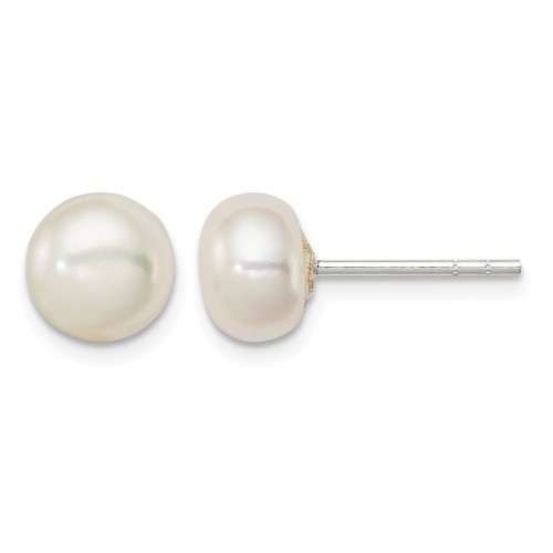 Sterling Silver White FW Cultured Pearl 7-8mm Button Earrings