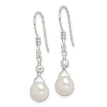 Sterling Silver Polished 7-8mm Freshwater Cultured Pearl Dangle Earrings — alternate view