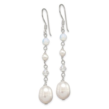 Sterling Silver Polished FWC Pearl/Opalite Crystal/Crystal Dangle Earrings — alternate view