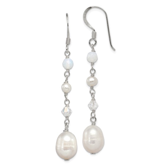 Sterling Silver Polished FWC Pearl/Opalite Crystal/Crystal Dangle