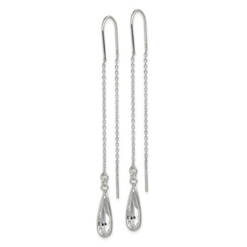 Sterling Silver Polished Crystal Teardrop Threader Earrings — alternate view