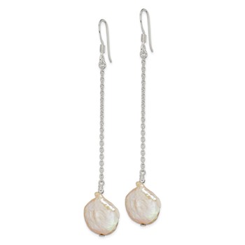 Sterling Silver Polished White 12-13mm Coin Freshwater Cultured Pearl Dangle Earrings — alternate view