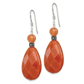 Sterling Silver Polished & Antiqued Carnelian Teardrop Dangle Earrings — alternate view