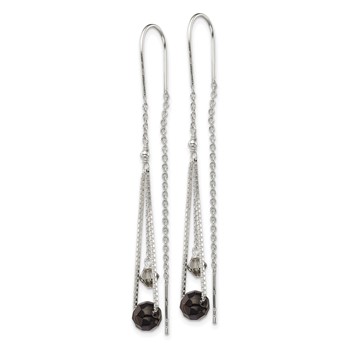 Sterling Silver Polished Black Crystal Threader Earrings — alternate view