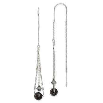 Sterling Silver Polished Black Crystal Threader Earrings