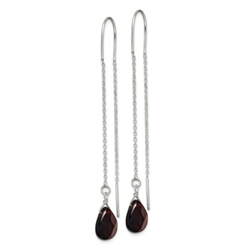 Sterling Silver Polished Dark Olivine Crystal Teardrop Threader Earrings — alternate view