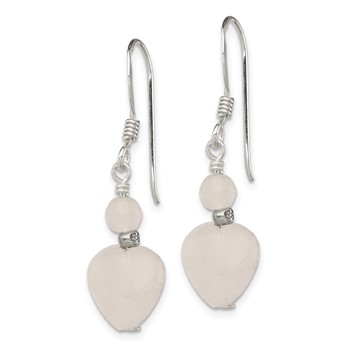 Sterling Silver Polished & Antiqued Rose Quartz Heart Dangle Earrings — alternate view