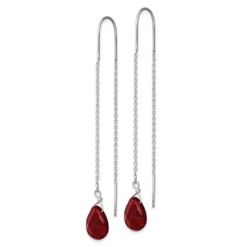 Sterling Silver Polished Faceted Red Crystal Teardrop Threader Earrings — alternate view