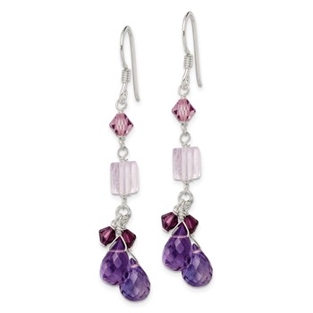 Sterling Silver Polished Amethyst, Lavender Quartz & Crystal Dangle Earrings — alternate view