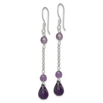 Sterling Silver Polished Amethyst Teardrop Dangle Earrings — alternate view