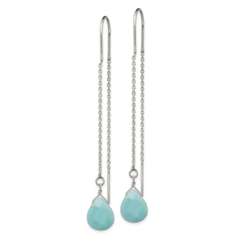 Sterling Silver Polished Blue Agate Teardrop Threader Earrings — alternate view