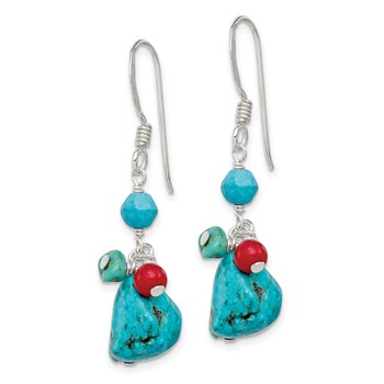Sterling Silver Dyed Howlite/Turquoise/Red Coral Earrings — alternate view