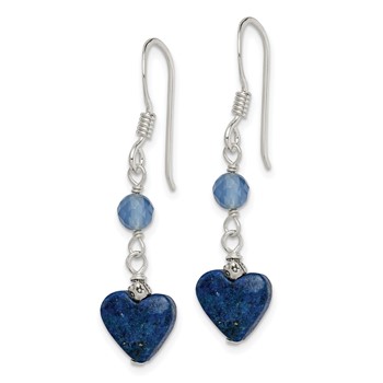 Sterling Silver Polished & Antiqued Blue Agate & Lapis Heart Dangle Earring — alternate view