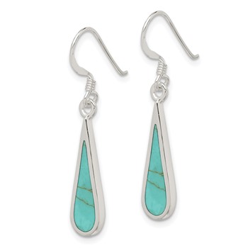 Sterling Silver Polished Turquoise Teardrop Dangle Earrings — alternate view