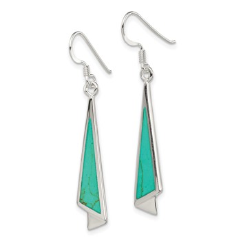 Sterling Silver Polished Fancy Triangle Turquoise Dangle Earrings — alternate view